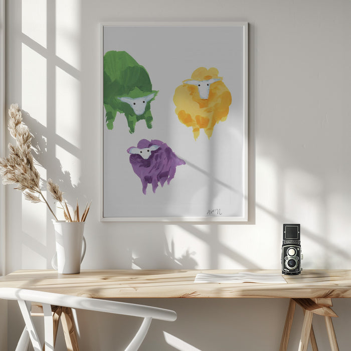 Sheep Triplets Framed Art Wall Decor