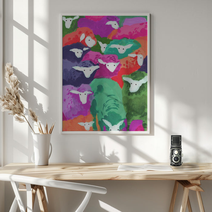 Colorful Sheep Cocktail Tropical Framed Art Wall Decor