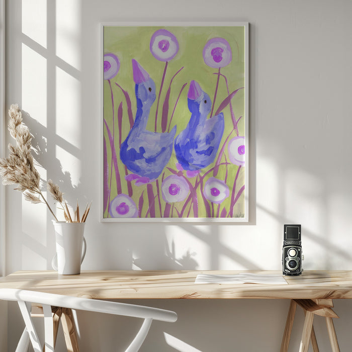 Cobalt Gees In The Garden Framed Art Wall Decor