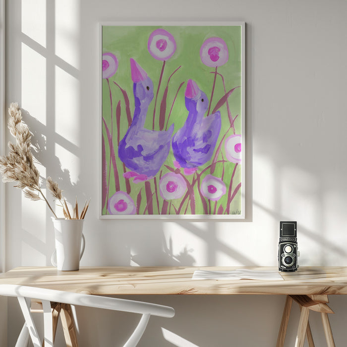 Violet Gees In The Garden Framed Art Modern Wall Decor