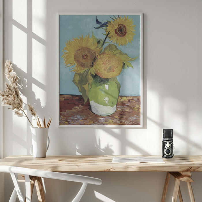 Vase With Three Sunflowers Framed Art Wall Decor