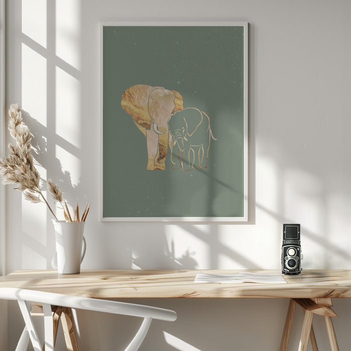 Sage Green Gold Elephants 1 Framed Art Wall Decor