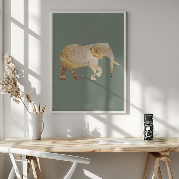 Sage Green Gold Elephants 2 Framed Art Wall Decor