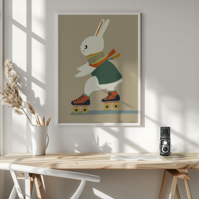 Inline Skating Bunny Framed Art Wall Decor