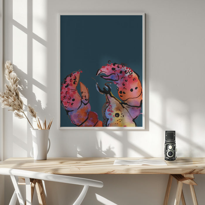 Lobster On Dark Blue Framed Art Wall Decor