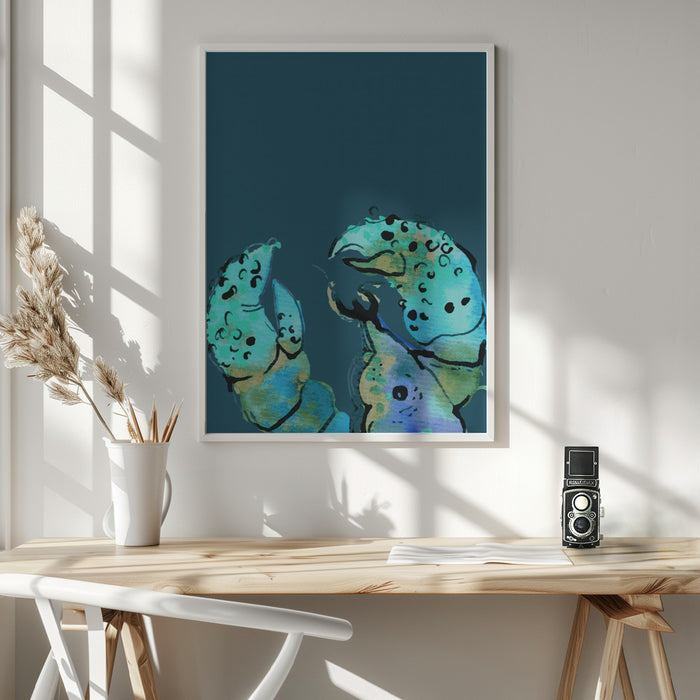 Azure Lobster On Dark Blue Framed Art Wall Decor