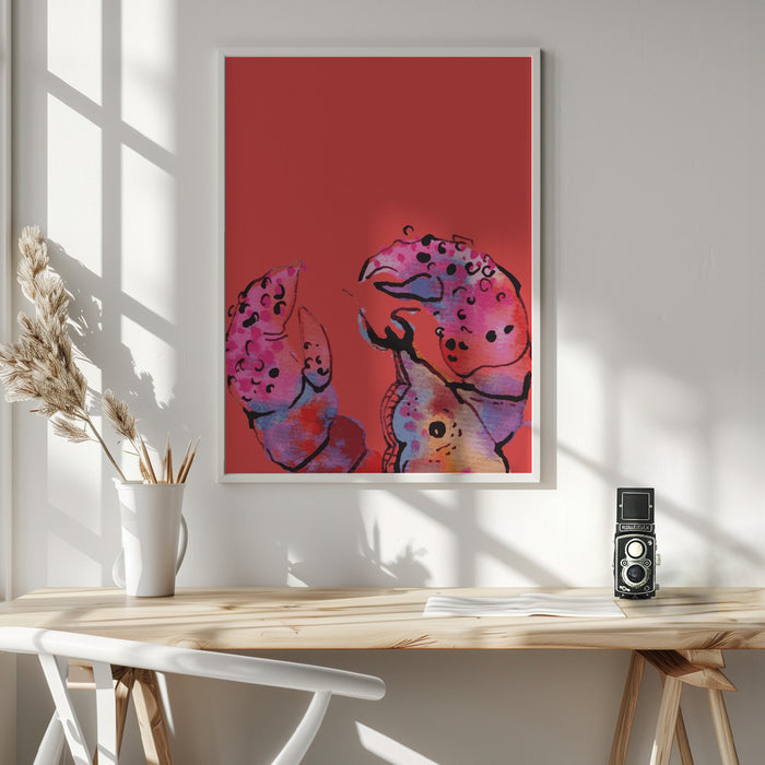 Rainbow Lobster On Red Framed Art Wall Decor