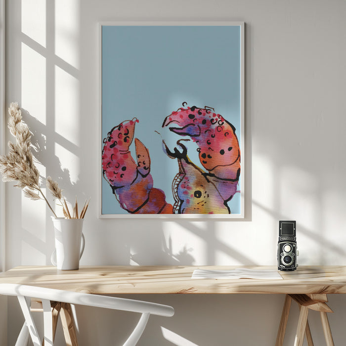 Lobster On Blue Framed Art Wall Decor