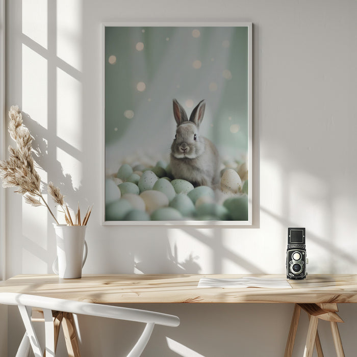 Bunny and Pastel Eggs Framed Art Wall Decor