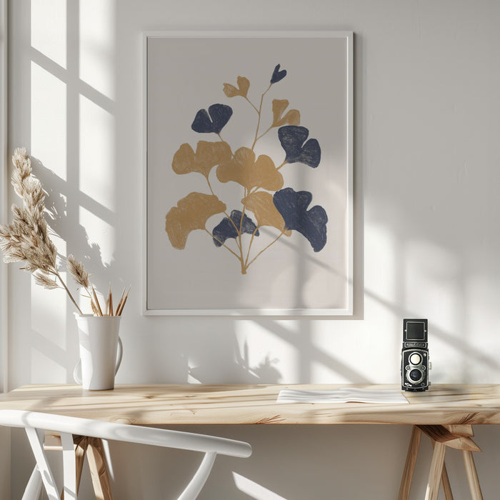 Golden Ginko Framed Art Wall Decor