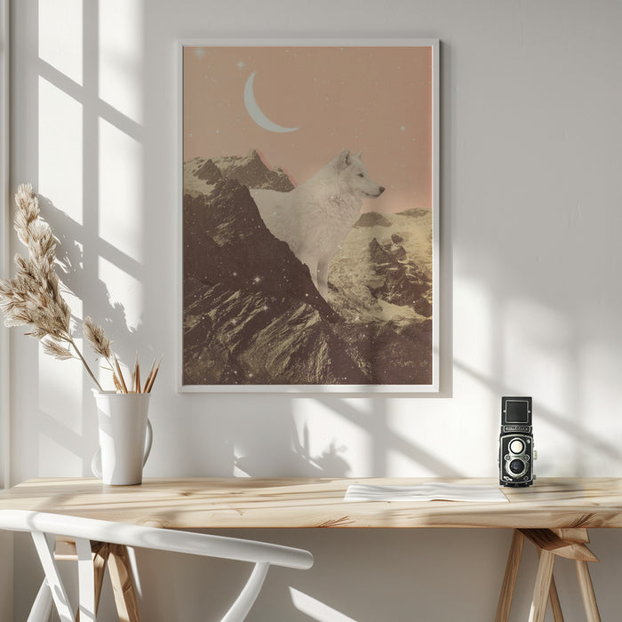 Giant White Wolf In Mountains Framed Art Wall Decor