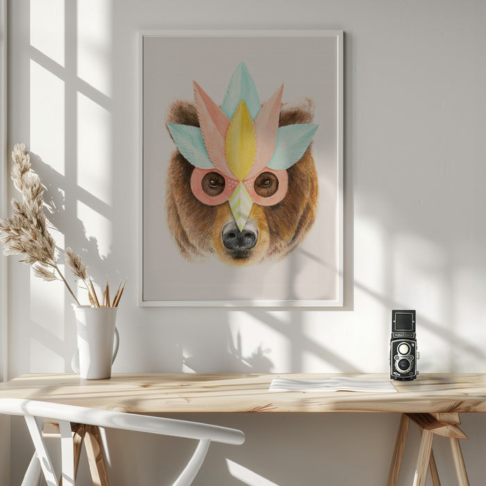 Bear Paper Mask Framed Art Wall Decor