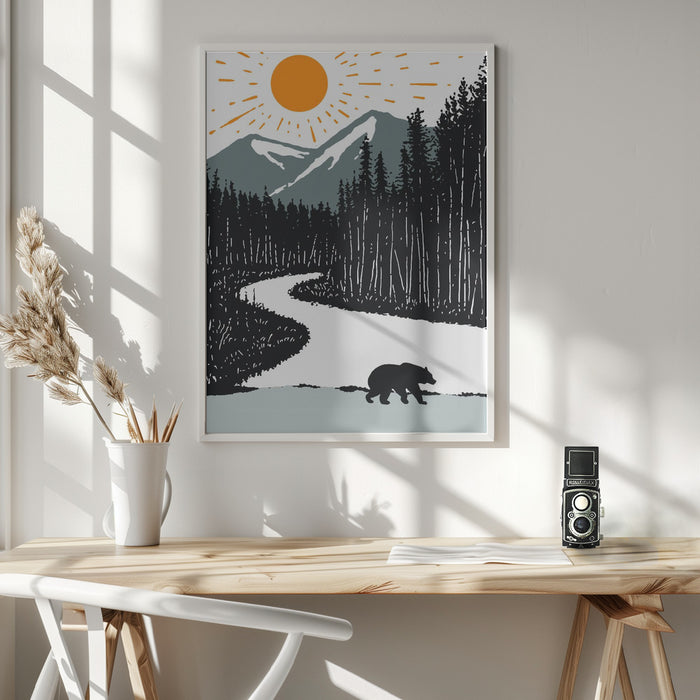 Bear By the River Framed Art Wall Decor