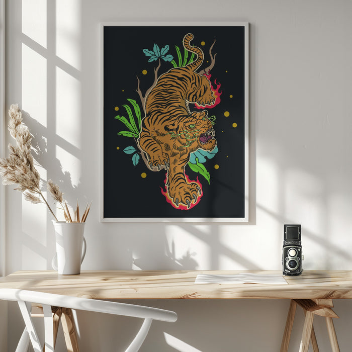 Classic Tiger Tattoo Framed Art Wall Decor