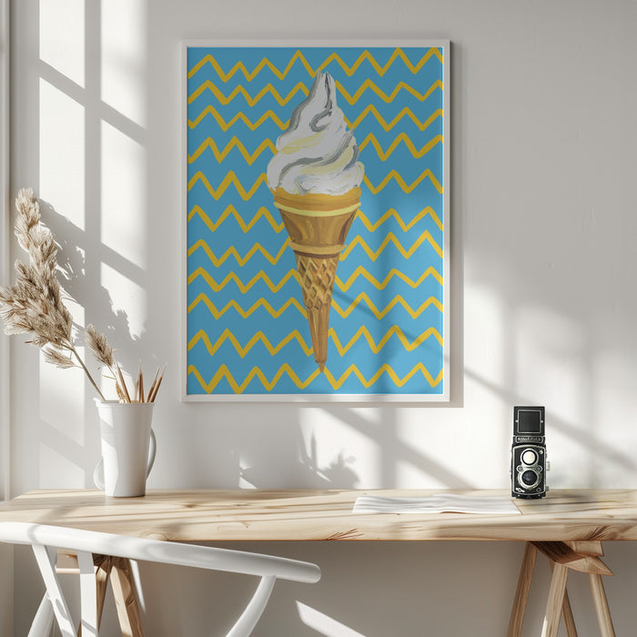 Ice Cream Blue Framed Art Wall Decor