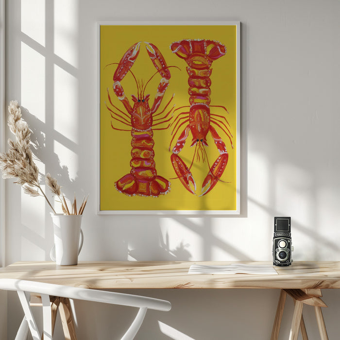 Langoustines On Yellow Framed Art Wall Decor