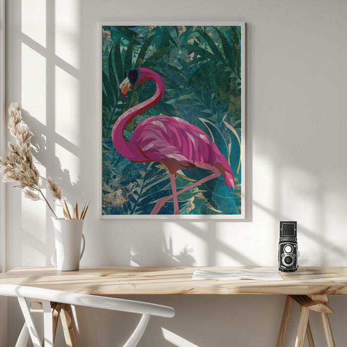 Flamingo in the Jungle Framed Art Wall Decor