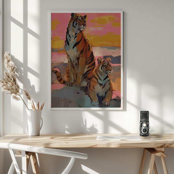 Tigers At Sunset Framed Art Wall Decor