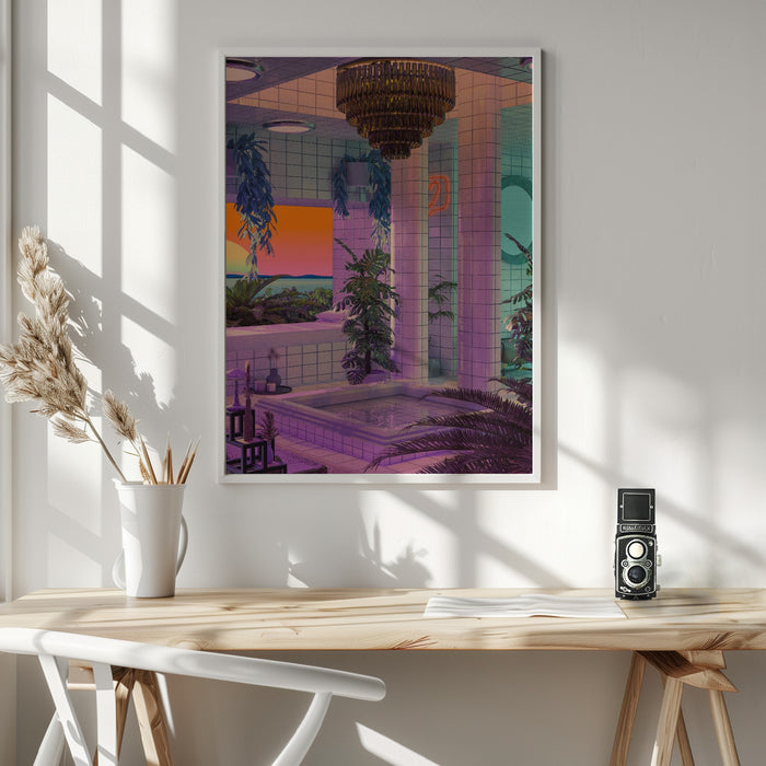 Vaporwave Pool Framed Art Wall Decor