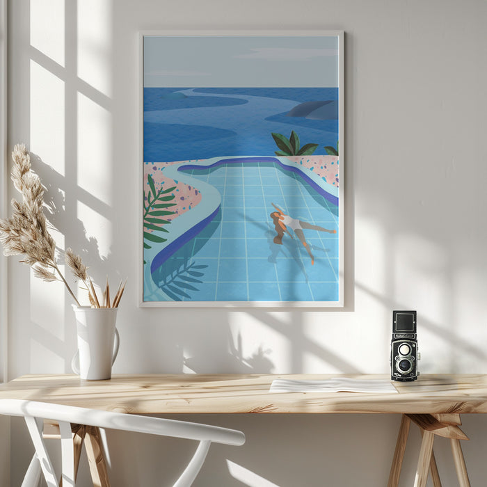 Girl in Pool Framed Art Wall Decor