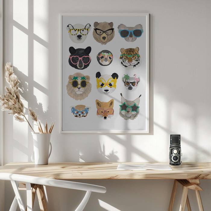 Big Cats in glasses print Framed Art Wall Decor