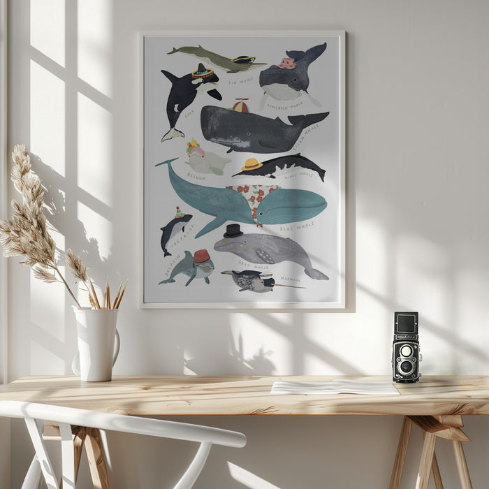 Whales In Hats Framed Art Wall Decor