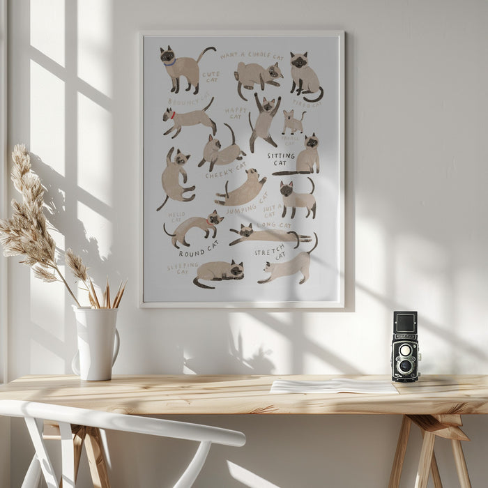 Siamese Cat Print Framed Art Wall Decor