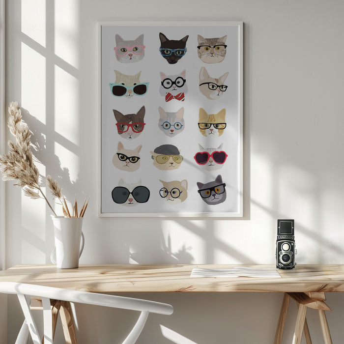 Cats With Glasses Framed Art Wall Decor