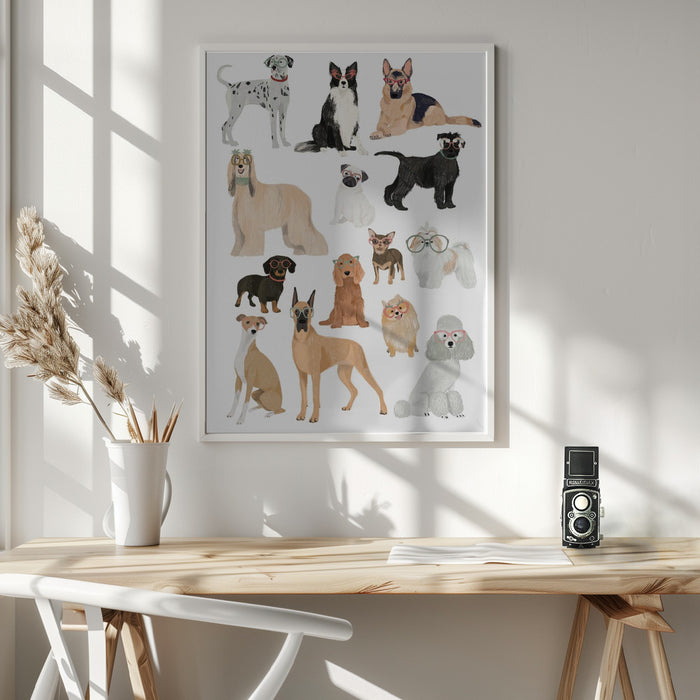 Dogs in glasses Print Framed Art Wall Decor