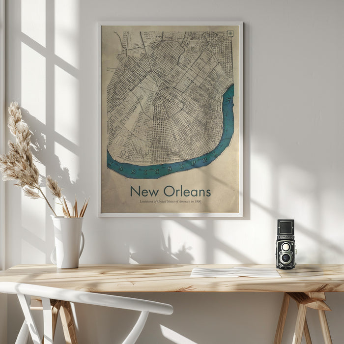 New Orleans map Framed Art Wall Decor