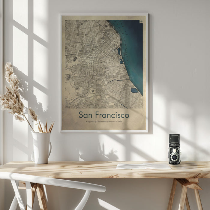 San Francisco retro map Framed Art Wall Decor