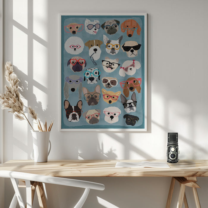 Puzzle Dogs In Glasses Framed Art Wall Decor