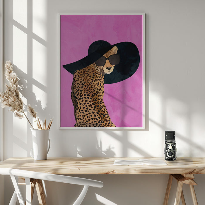 Cheetah Hat Pink Framed Art Wall Decor