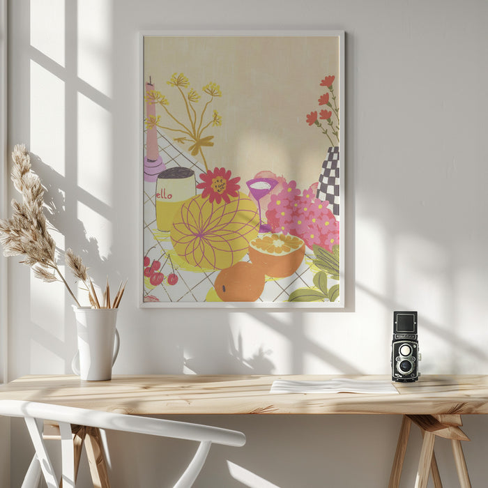 Citrus and flowers Framed Art Modern Wall Decor