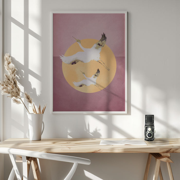 Pink Gold Crane Framed Art Wall Decor