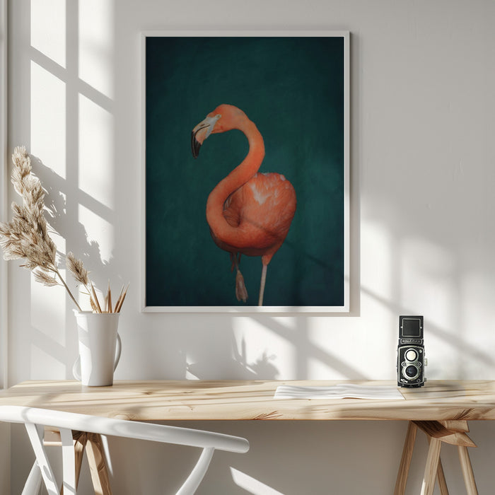 Green Flamingo Framed Art Wall Decor