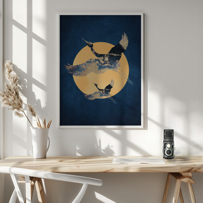 Sapphire Sun &amp; Cranes Framed Art Wall Decor