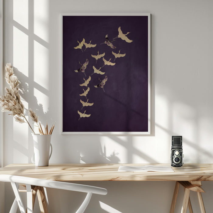 Purple Flying Cranes Framed Art Wall Decor