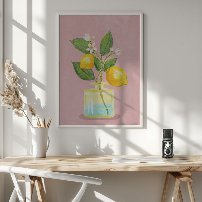 Lemon Bunch In Vase Framed Art Wall Decor