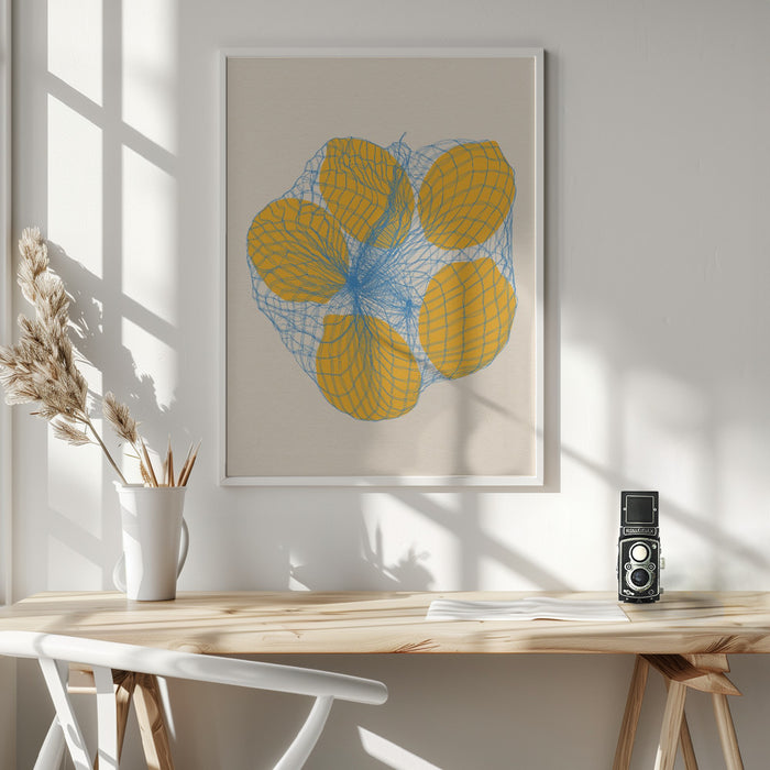 Five Lemons In a Net Bag Framed Art Wall Decor