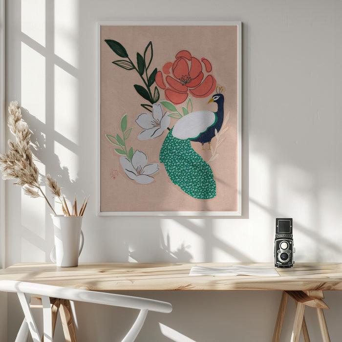 Peacock and Florals Erum Khalili Framed Art Wall Decor