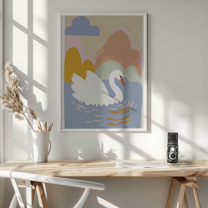 Swan In Lake Framed Art Wall Decor