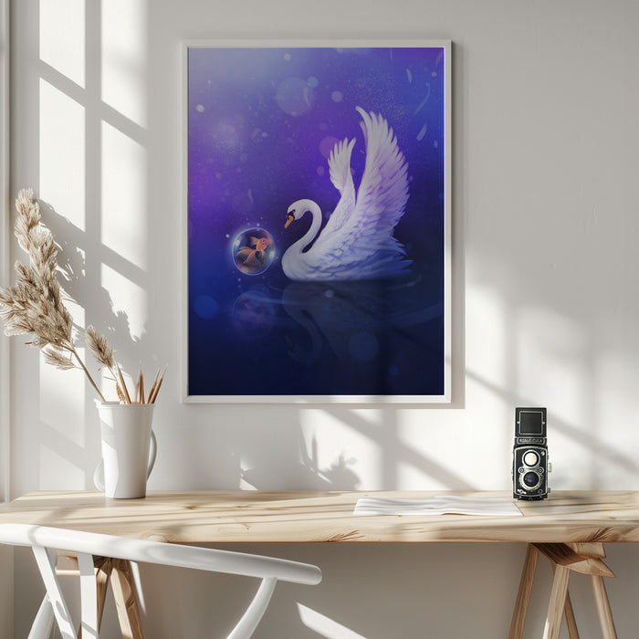 Dark Purle Swan Framed Art Wall Decor