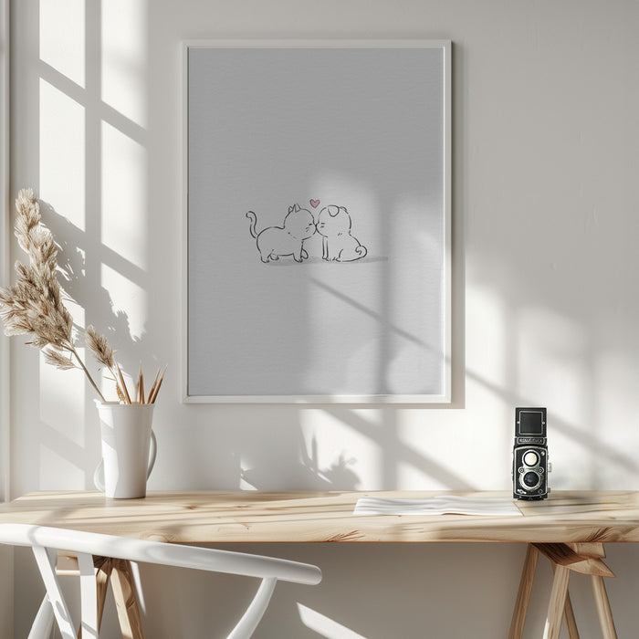 Cat and Dog In Love Framed Art Wall Decor