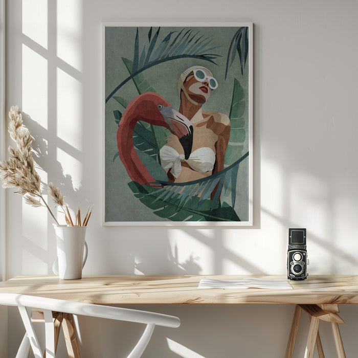 Flamingo Lady Framed Art Wall Decor