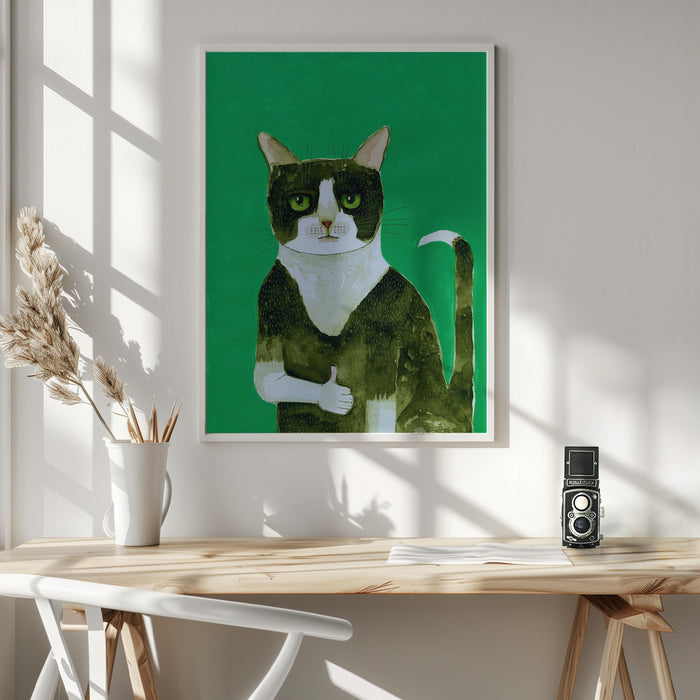 Tuxedo Cat Thumbs Up Framed Art Wall Decor