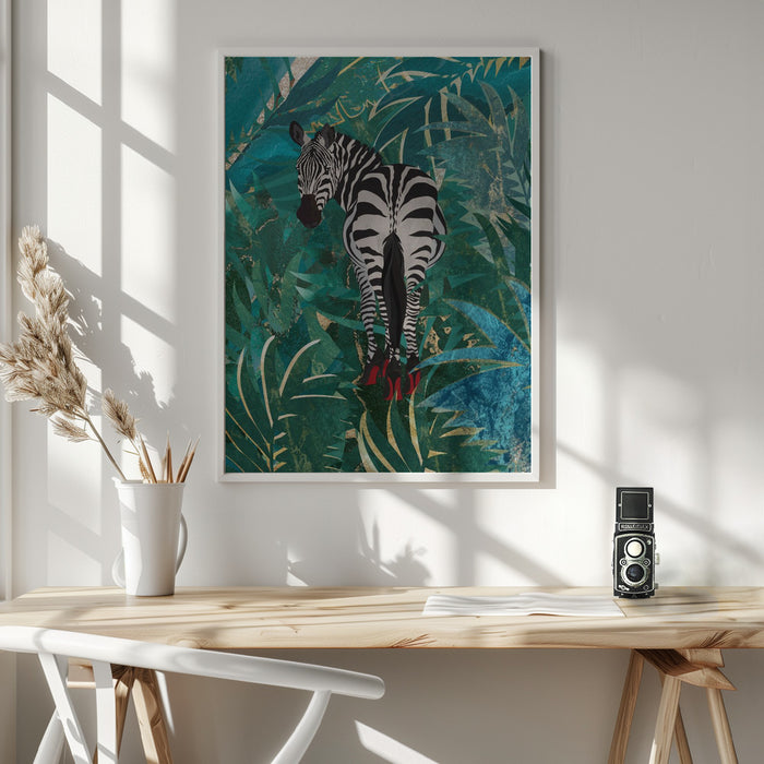 Zebra wearing heels in the jungle Framed Art Wall Decor