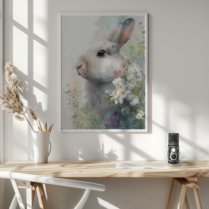 Rabbit and Flowers 1 Framed Art Wall Decor