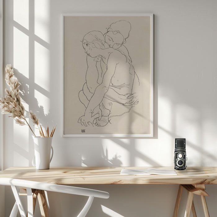 Woman and Girl Embracing 1918 Framed Art Wall Decor