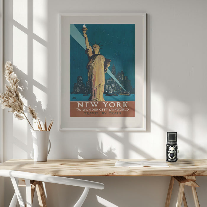 New York, the Wonder City of the World Travel By Train (1927) Poster By Adolph Treidler Framed Art Wall Decor